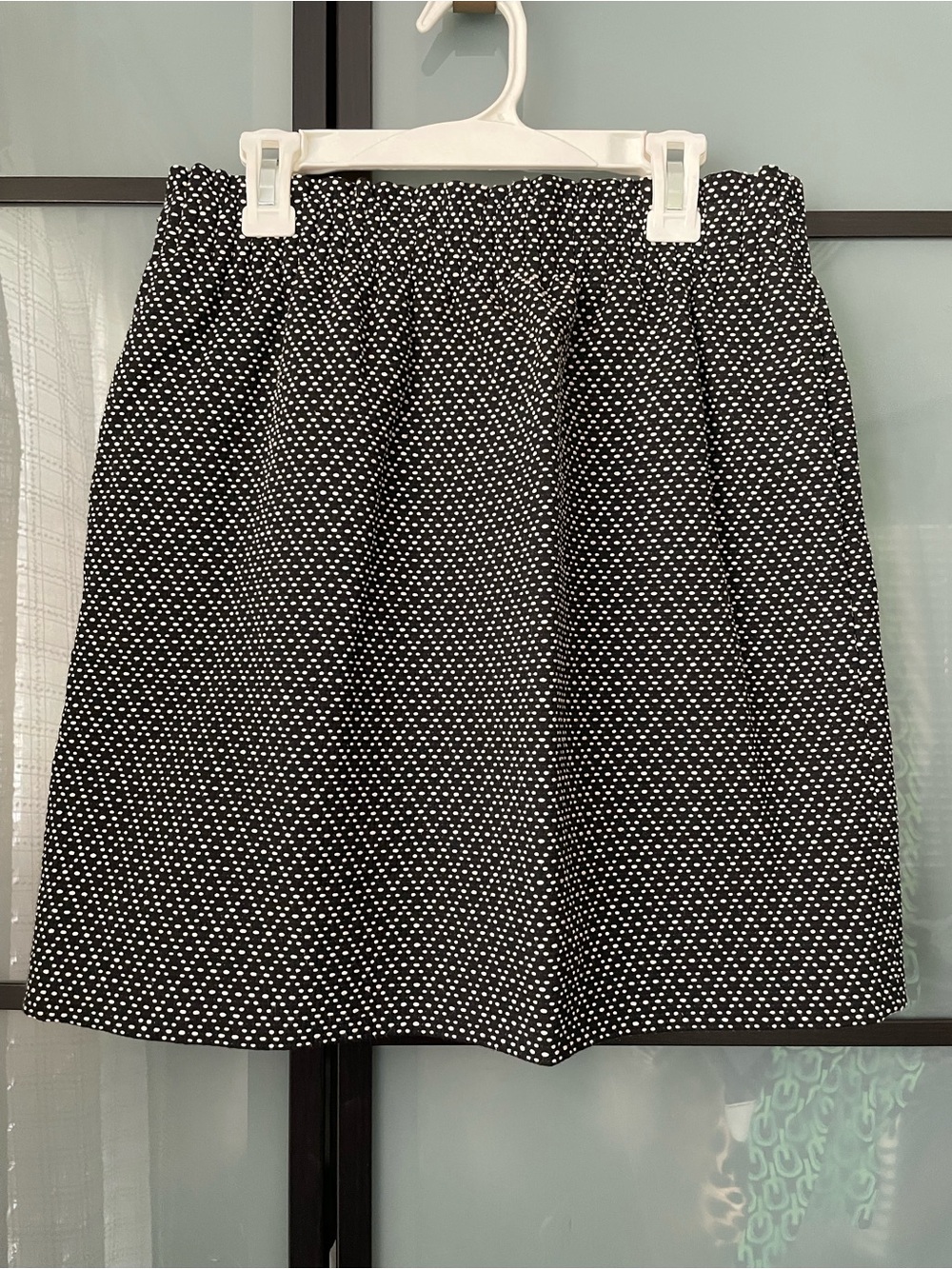 J. Crew Black Mini Skirt with White Dot Print